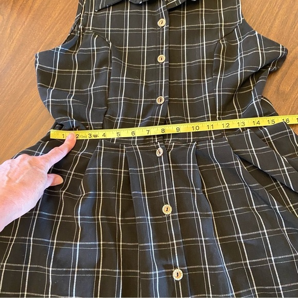 Fleet/ModCloth Dark Plaid Button Up Sleeveless Dress Dark Academia Style Size L - Picture 7 of 11